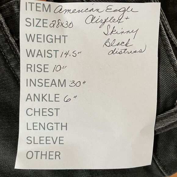 American Eagle Jeans 28x30 Black Denim SKINNY Distressed Airflex+ Stretch - Picture 11 of 11